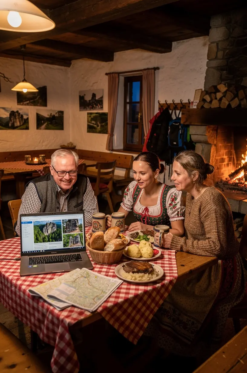 Symbolbild für nachhaltigen Tourismus mit Fahrradfahrern auf einem ausgewiesenen Radweg durch eine deutsche Naturlandschaft.